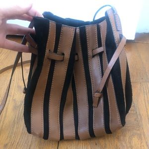 Zara Bucket Suede and Leather Striped Crossbody